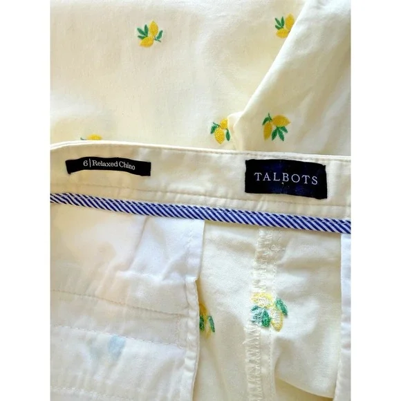 Talbots Relaxed Chino Pastel Yellow Ankle Pants Embroidered Lemon Pattern 6 - Picture 7 of 8